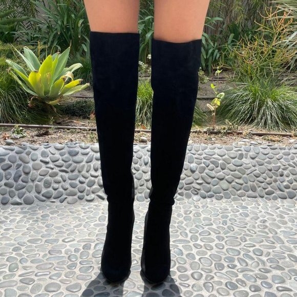 SERGIO ROSSI Black Suede Thigh High Boots - Picture 3 of 10